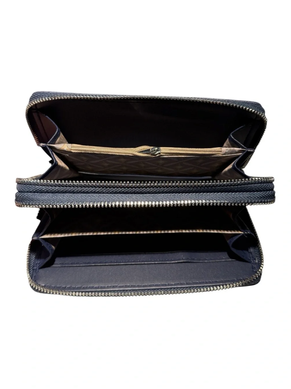 Christian Lacroix Ames PU Denim Double Zipper Wallet NWT Indigo Denim